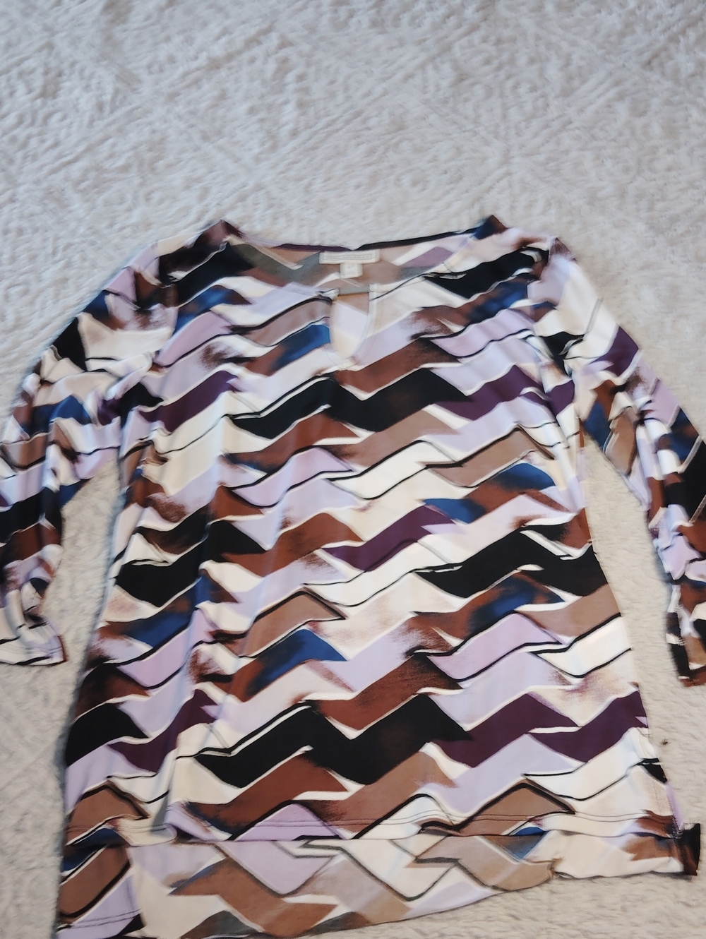 Dana Buchman Long-Sleeve V-Neck Tunic Dress in Brown, Purple, Blue, Black, White